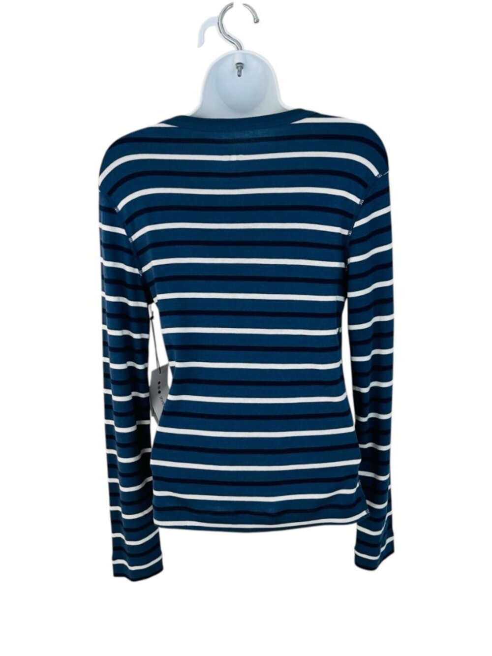 Three Dots Women's Size S Stripe Long Sleeve Crew Neck Blue White Knit Top NEW - Picture 4 of 8